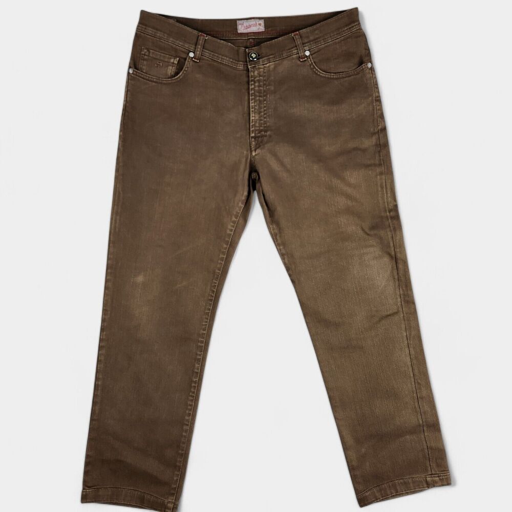 Marco Pescarolo Straight Leg Jeans Mens 56 IT 36x30 Measured Brown 100% Cotton - Picture 2 of 16